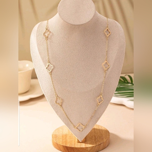 Four Leaf Clover Gold  Long  Necklace - Picture 2 of 6